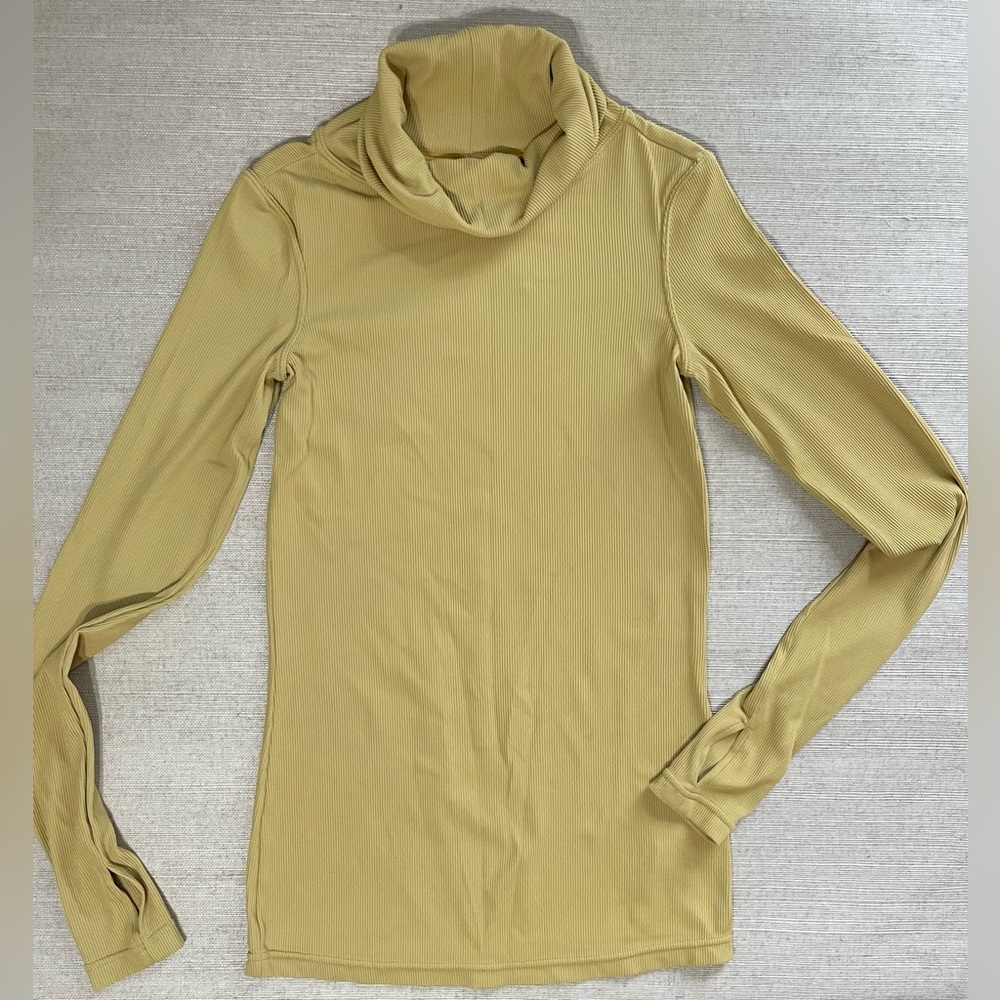 Free People Movement Turtleneck Long Sleeve Layer Top Sz XS Yellow Ribbed